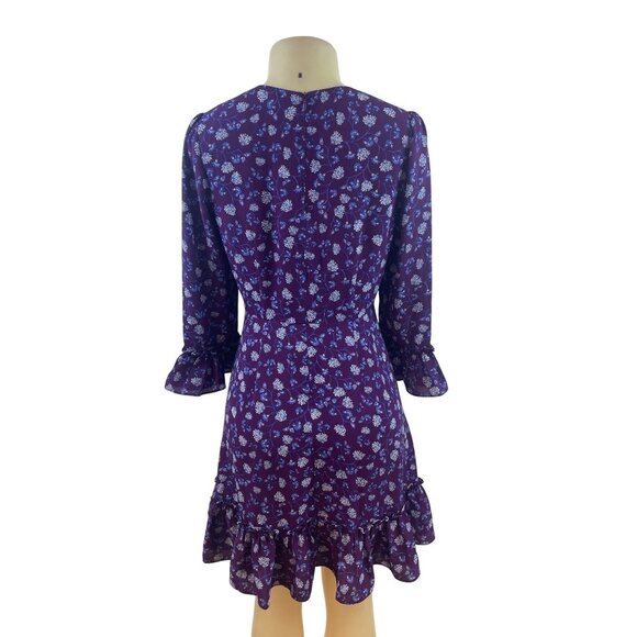 Eliza J Purple Floral Ruffle Hem Long Sleeve Dress With Back Zip Closure Size 6 - Picture 3 of 9